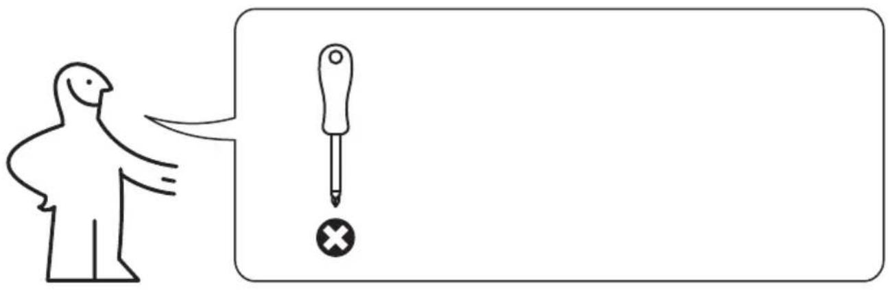Diagram showing a person pointing at a screwdriver with a cross symbol, likely illustrating a medical or diagnostic concept.