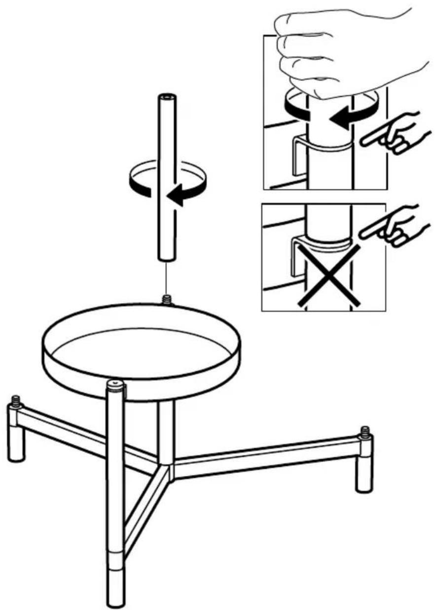 Technical diagram showing a mechanical setup with rotating components and hand gestures, including magnified views of the process.