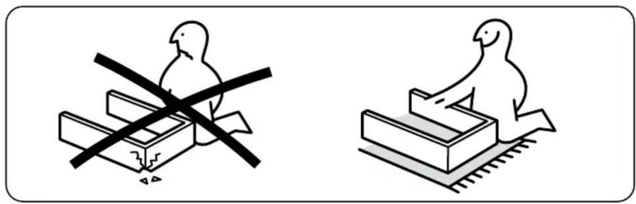 Two symbolic illustrations: one with a bird crossing over a box, the other with a bird sitting on a platform (no text or symbols present)