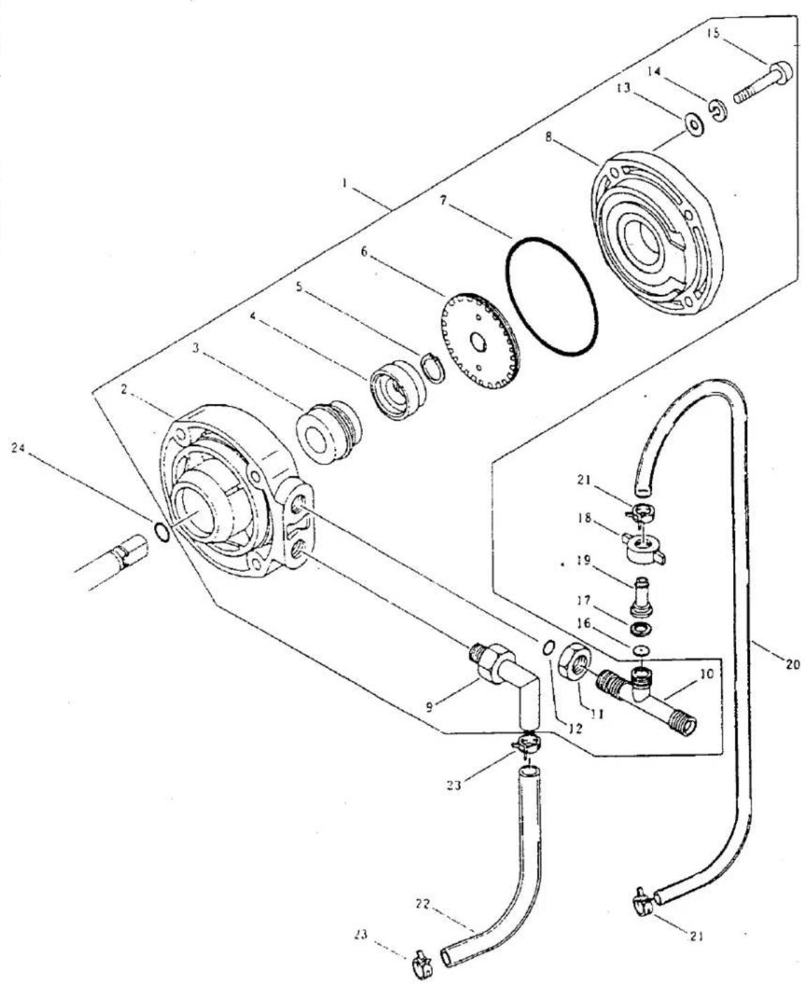Technical diagram of a mechanical assembly with numbered parts for identification