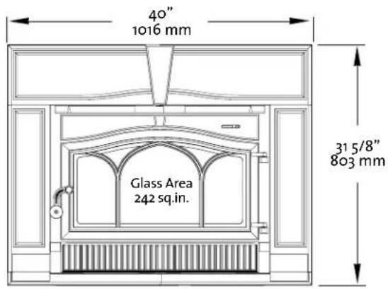 40" 1016 mm Glass Area 242 sq.in. 31 5/8" 803 mm