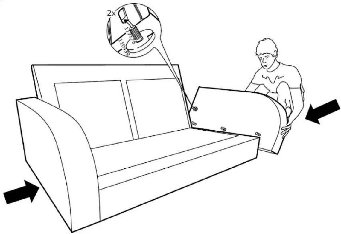 Diagram illustrating a mechanical device being processed from a sofa, with labeled parts and directional arrows indicating movement.