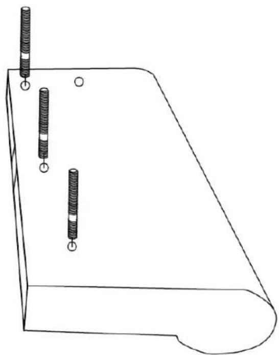 Technical line drawing of a mechanical component with two threaded rods and mounting holes (no text or symbols)