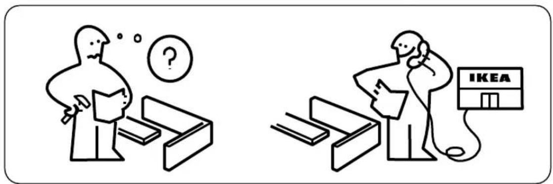 Illustration showing two scenes: one with a person thinking and another with a person holding a IKEA phone, both depicting office or retail scenes.
