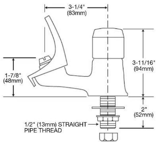 3-1/4" (83mm) 1-7/8" (48mm) 3-11/16" (94mm) 2" (52mm) 1/2" (13mm) STRAIGHT PIPE THREAD