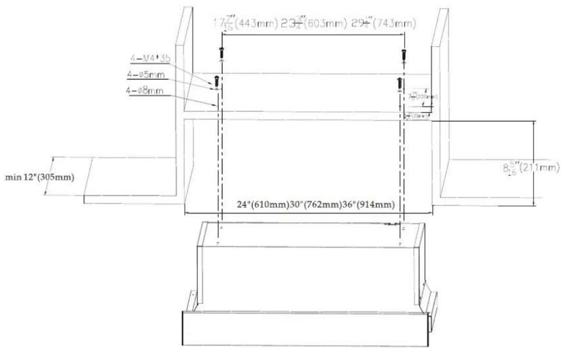 17½(443mm) 23½(603mm) 29½(743mm) 4-Ⅳ4'35 4-φ5mm 4-φ8mm 7½(200mm) 24"(610mm)30"(762mm)36"(914mm) min 12"(305mm) 8½(211mm)