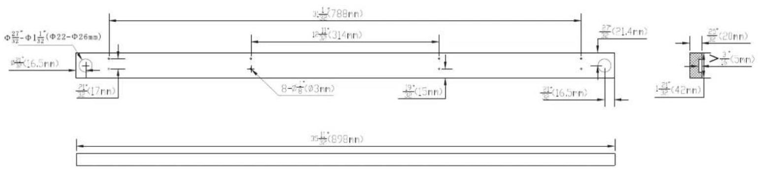 Φ27/32 - Φ1 1/32 (Φ22-Φ26mm) φ27/32 (6.5mm) 21/32 (17mm) 35 11/32 (898mm) 4 1/32 (788mm) 15 11/32 (314mm) 8 - φ8 (Ø3mm) 13/32 (15mm) 31/32 (16.5mm) 27/32 (21.4mm) 1 21/32 (42mm) 25/32 (20mm) > 3/35 (5mm)