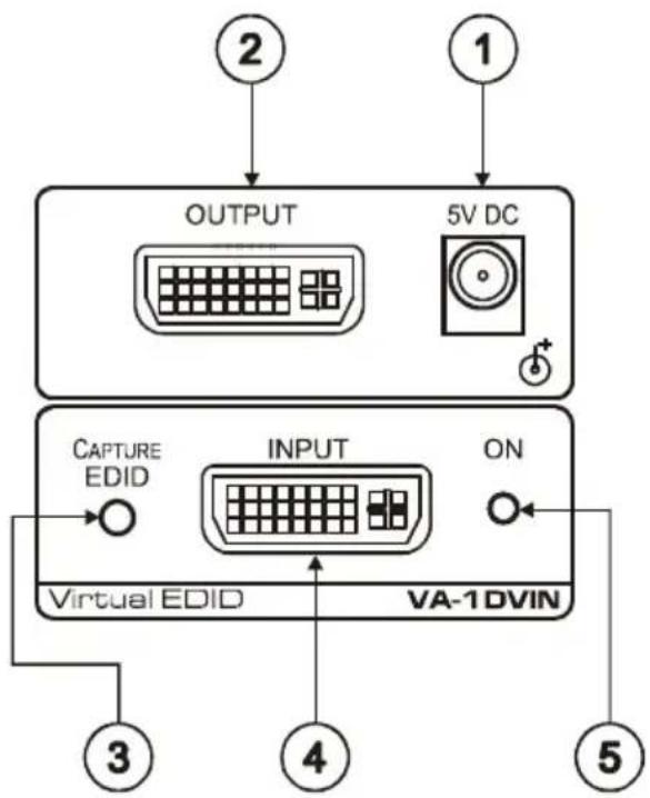 OUTPUT 5V DC CAPTURE EDID INPUT ON Virtual EDID VA-1DVIN 3 4 5