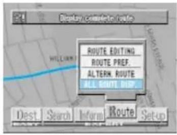 Display complete route ROUTE EDITING ROUTE PREP. ALTERN ROUTE ALL ROUTE DROP Dest Search Inform Route Setup