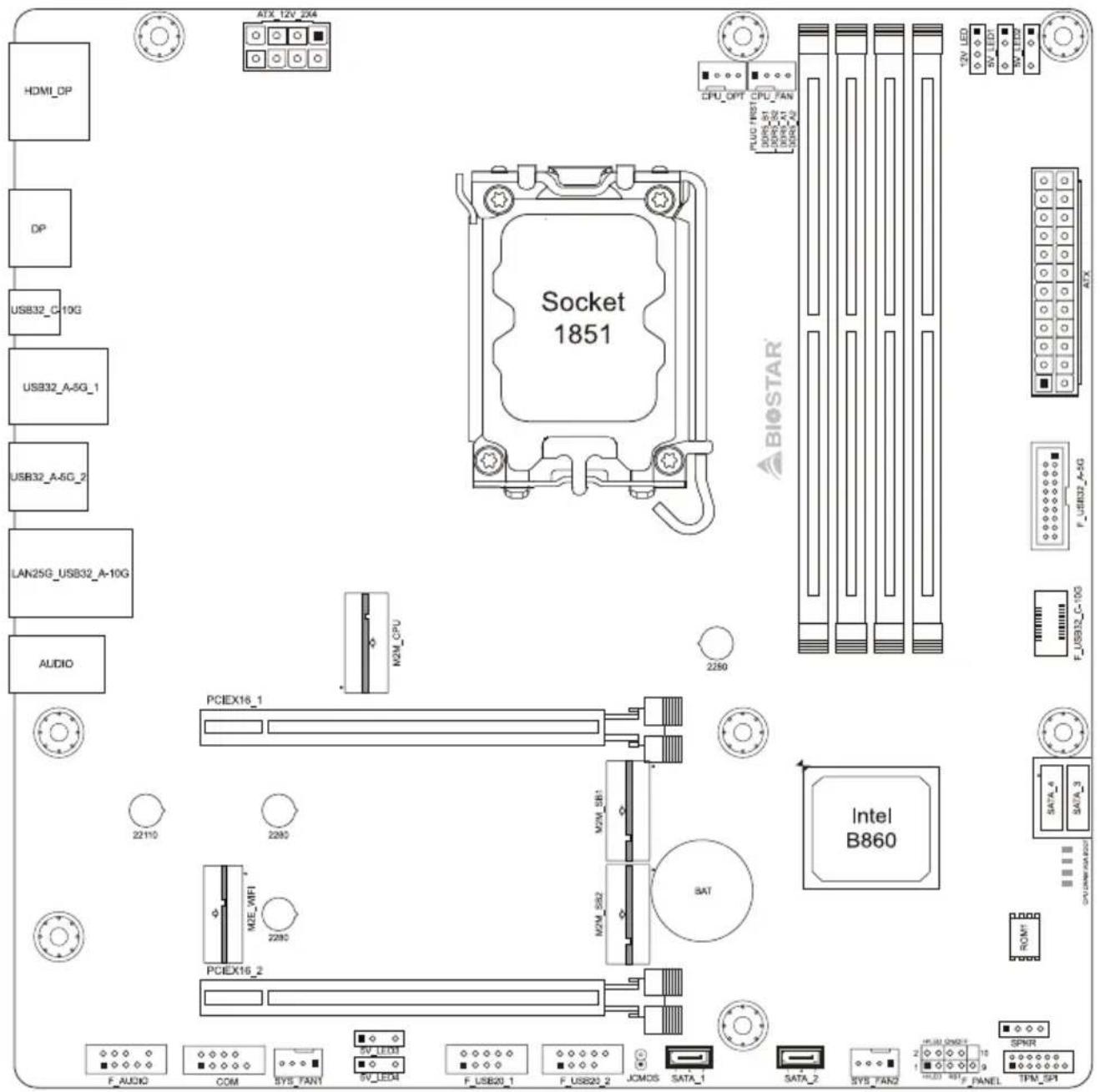 BIOSTAR B860M-SILVER - 主板布局图 - 1
