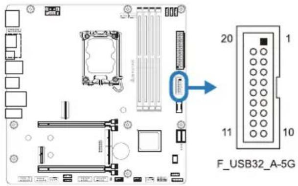 BIOSTAR B860M-SILVER - F\_USB32\_A-5G: 前置面板USB 3.2(Gen1)接头 - 1