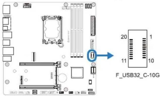 BIOSTAR B860M-SILVER - F\_USB32\_C-1 0G: 前置面板 USB 3.2(Gen2) 接头 - 1