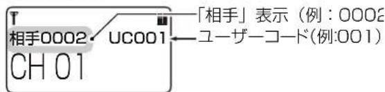 相手0002 UC001 「相手」表示(例:0002 ユーザーコード(例:001) CH 01