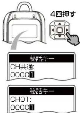4回押す 秘話キー CH共通: 00001 秘話キー CH01: 00001