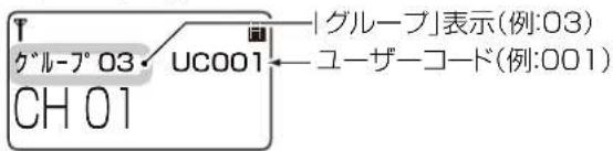 グループ 03 UC001 CH 01 |グループ|表示(例:03) - ユーザーコード(例:001)
