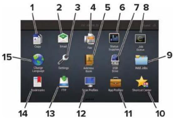 1 2 3 4 5 6 7 8 9 10 11 11 12 12 13 13 14 15 Change Language Settings Address Book USB Driver Held Jobs Bookmarks FTP Scan Profiles App Profiles Shortcut Center