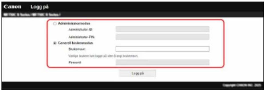 CANON i-SENSYS LBP243dw II - Når Administrere Avdelings-ID ikke er satt opp - 1