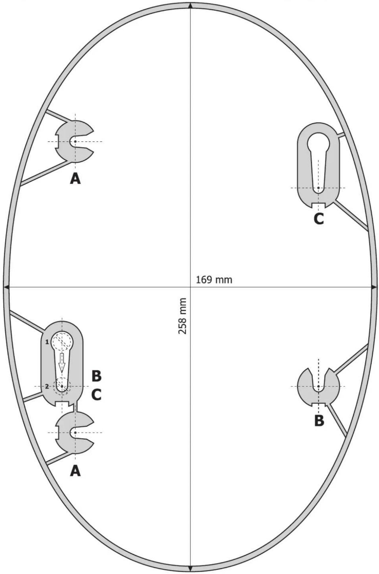 A C 169 mm 258 mm 1 2 B C A B