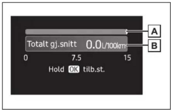 Totalt gj.snitt 0.0 L/100km Hold OK tilb.st. A B