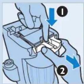Diagram showing two hands adjusting a mechanical component with blue arrows indicating direction of movement or change.