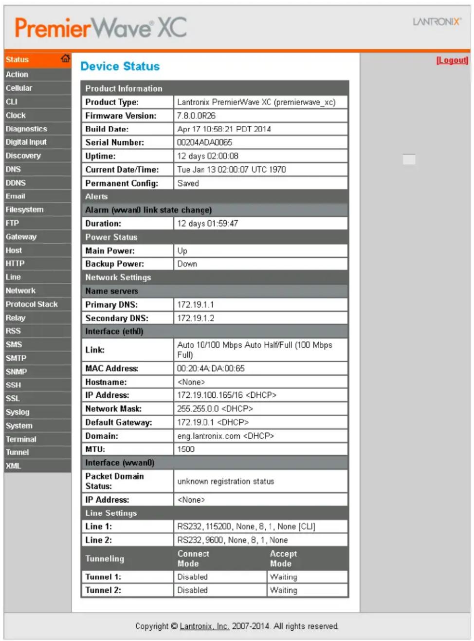 Lantronix PXC2102G2-01 - Device Status Page - 1