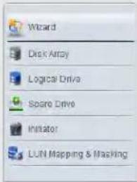 Wizard Disk Array Logical Drive Scope Drive Initiator LUN Mapping & Masking