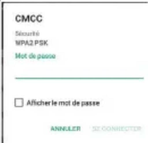 CMCC Sécurité MPA2 PSK Mot de passe □ Afficher le mot de passe ANNULER SE GONHESTER