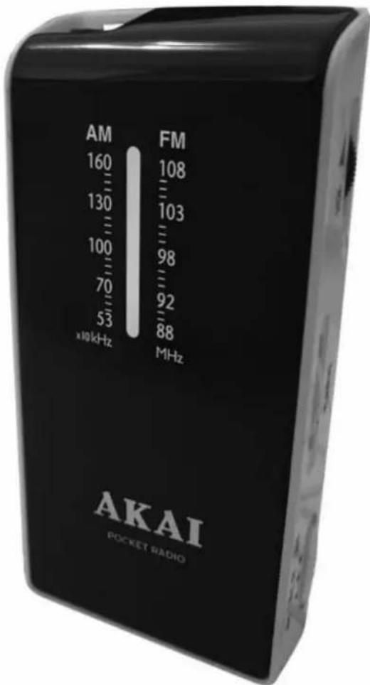 AM 160 130 100 70 53 x10 kHz FM 108 103 98 92 88 MHz AKAI POCKET RADIO