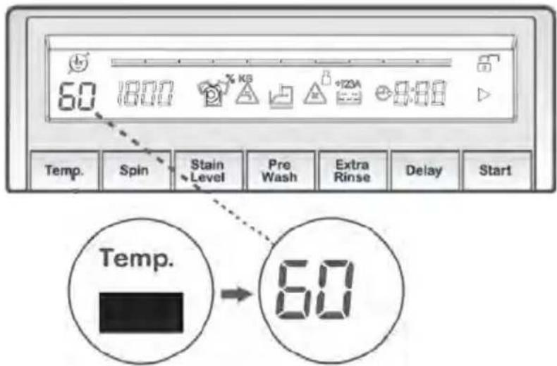 60 1800 Temp. Spin Stain Level Pre Wash Extra Rinse Delay Start Temp. 60