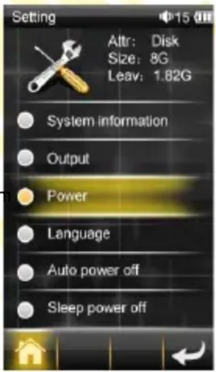 Setting Attr: Disk Size: 8G Leav: 1.82G System information Output Power Language Auto power off Sleep power off