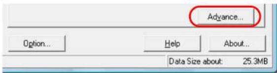 Advance... Option... Help About... Data Size about: 25.3MB