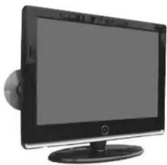 Black-and-white photo of a flat-screen computer monitor with a CD, mounted on a stand (no visible text or symbols)