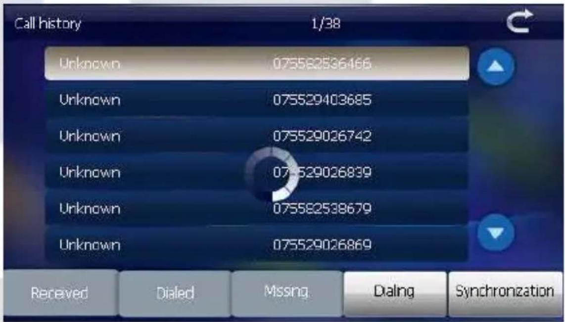 Call history 1/38 Unknown 075582536466 Unknown 075529403685 Unknown 075529026742 Unknown 075529026839 Unknown 075582538679 Unknown 075529026869 Received Dialed Missing Dialng Synchronization