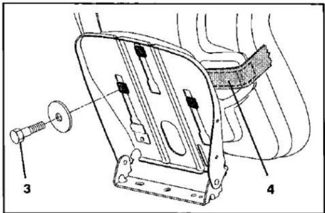 Technical diagram of a mechanical assembly with labeled parts 3 and 4, showing components like a fastener and housing.