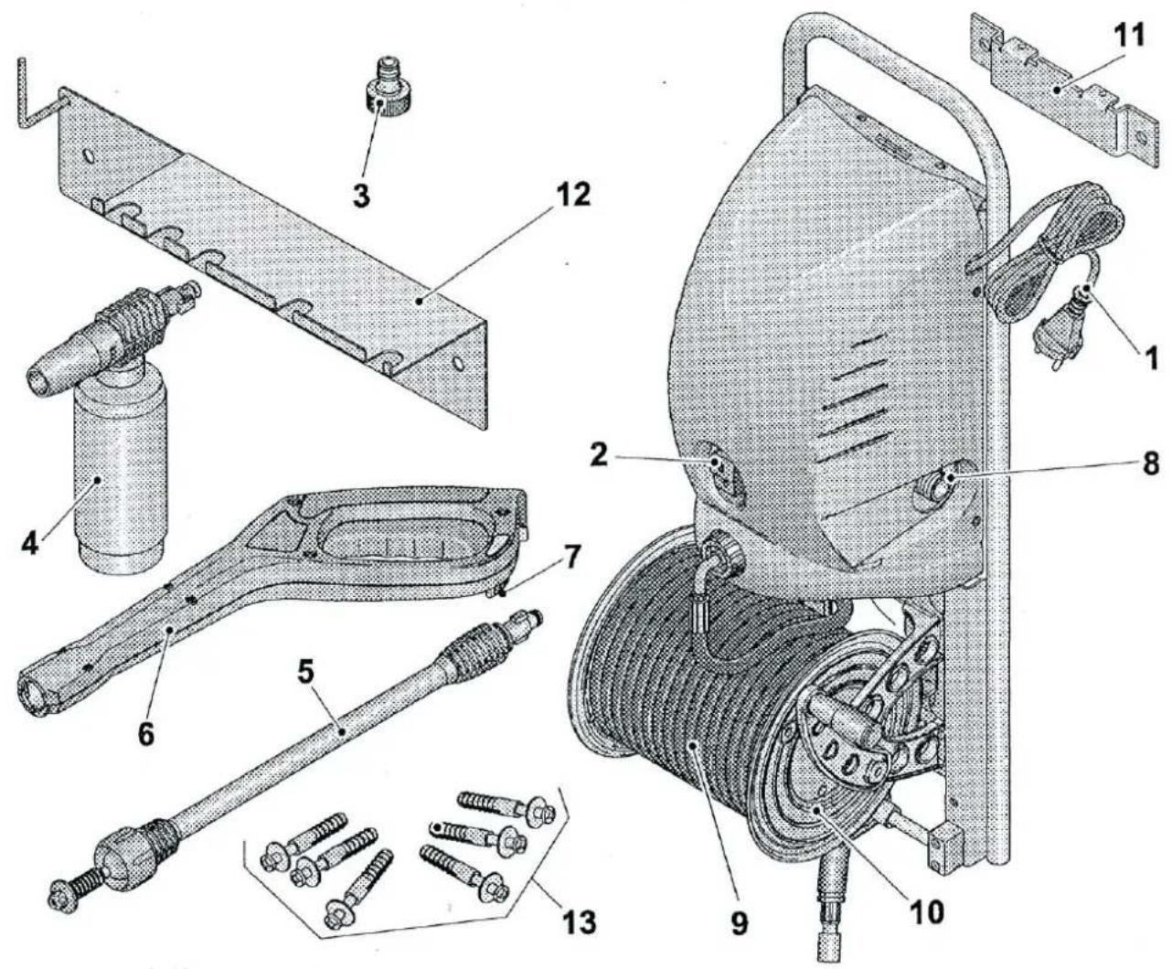 Technical diagram of a spray gun with numbered parts for identification and assembly reference.