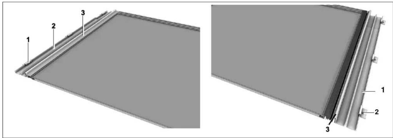 Technical diagram showing three labeled components of a layered panel or structure, with numbered annotations.