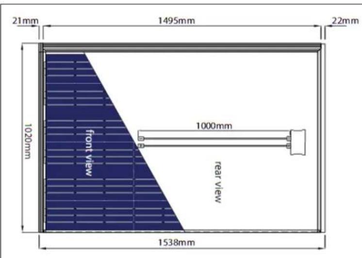 21mm 1495mm 22mm 1020mm front view 1000mm rear view 1538mm