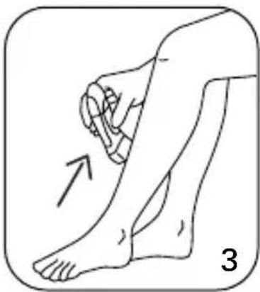 Illustration of a person's lower leg and foot with a hand holding the ankle area, showing a motion arrow (no text or symbols)