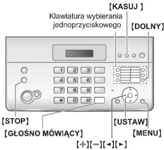 [KASUJ] Klawiatura wybierania jednoprzyciskowego [DOLNY] 1 2 3 4 5 6 7 8 9 * 0 # - [STOP] [GŁOŚNO MÓWIĄCY] [+][-][◀][▶] [USTAW] [MENU]