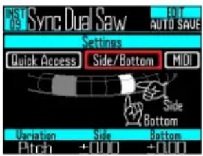 MIST 09 Sync Dual Saw AUTO SAVE Settings Quick Access Side/Bottom MIDI Side Bottom Variation Side Bottom Pitch +0.000 +0.000