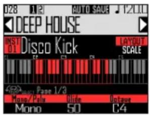 028 1/2 AUTO SAVE 1200 DEEP HOUSE INST 01 Disco Kick LAYOUT SCALE Mono Poly Glide Octave Mono 50 C4