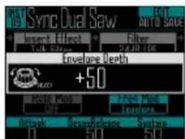 Sync Dual Saw Inspect Effect Filter 24.49 106 Envelope Depth +50 Attack StopRelease System 1 51 51