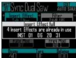 Sync Dual Saw Insert Effect Tab Filter Filter 24:40 185 Insert Effect 4 Insert Effects are already in use INST 01 06 20 31 Freq mode 10% Scope Terry Balance 24 17 19 21