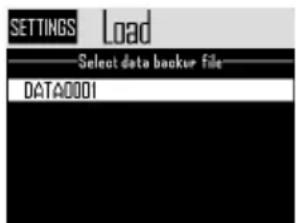 SETTINGS Load Select data backer file DATA0001