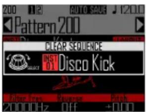 200 1/2 AUTO SAVE 120.0 Pattern 200 CLEAR SEQUENCE INST 61 Disco Kick 5000Hz OFF +0.00