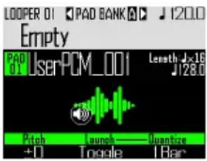 LOOPER 01 PAD BANK J 120.0 Empty PAD 01 UserPOM_001 Length Jx16 J128.0 Pitch Launch Quantize +0 Toggle 1 Bar