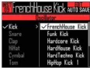 FrenchHouse Kick AUTO SAVE Oscillator ✓ Kick > ✓ FrenchHouse Kick Snare Cap HHat Cymbal Tam Funk Kick Hardcore Kick HardHouse Kick HardTechno Kick HipHop Kick 1
