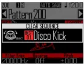 200 1/2 AUTO SAVE 120.0 Pattern 200 CLEAR SEQUENCE INST 61 Disco Kick 20000Hz OFF +0.00