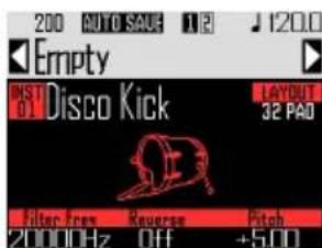 200 AUTO SAVE 1/2 120.0 Empty DST 01 Disco Kick LAYOUT 32 PAD Filter Loss Knives Patch 20000Hz OFF +500