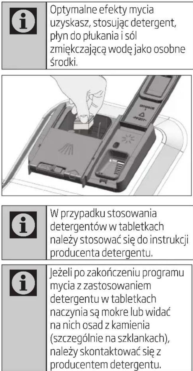 Optymalne efekty mycia uzyskasz, stosując detergent, płyn do płukania i sól zmiękczającą wodę jako osobne środki.